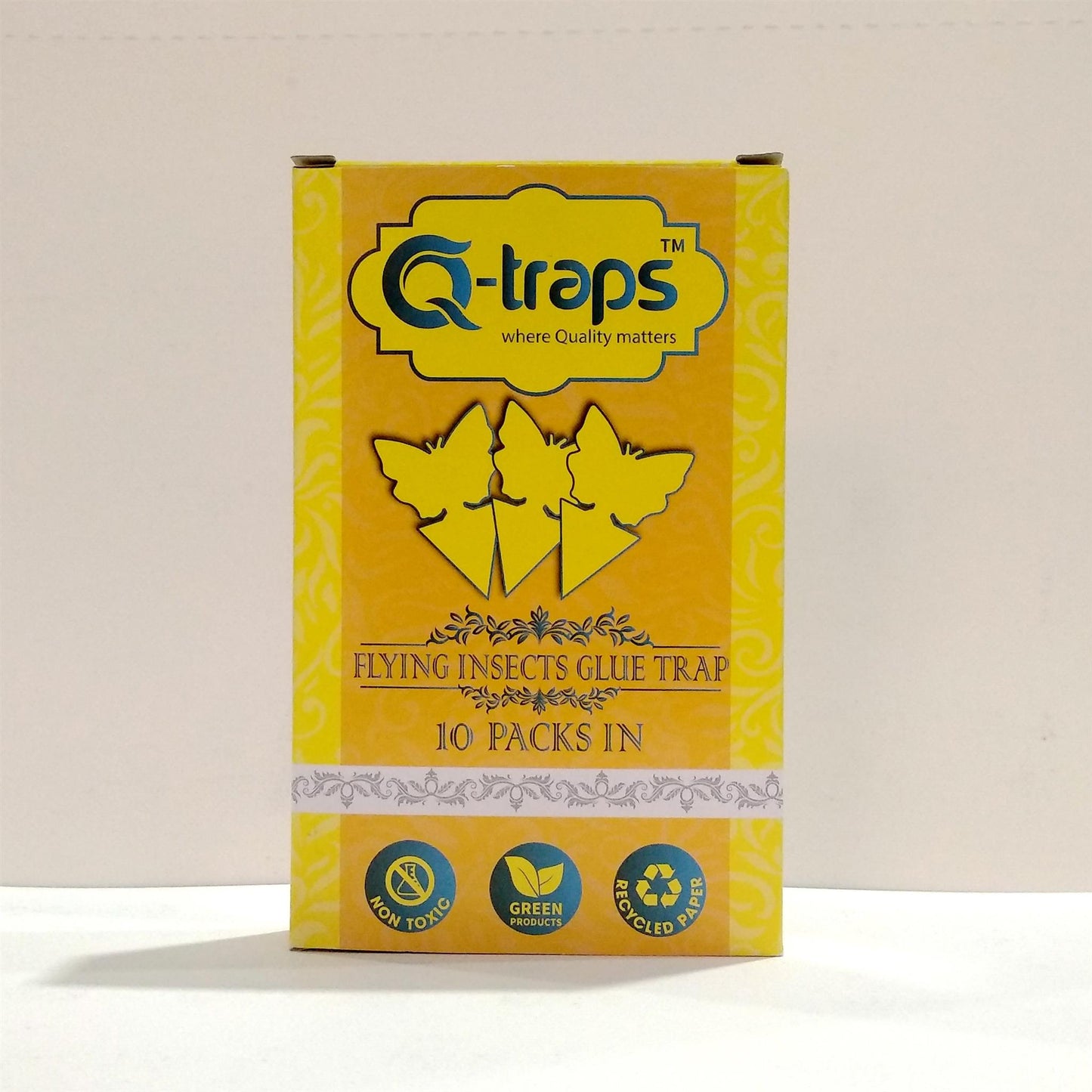 Qtraps Sticky Insect Traps – Yellow Flying Bug Catcher for Indoor House Plant, Organic Garden, Outdoor Greenhouse & More – Butterfly Shaped Paper Trap w/Eco Friendly, Non Toxic Glue – Bulk 10 Traps