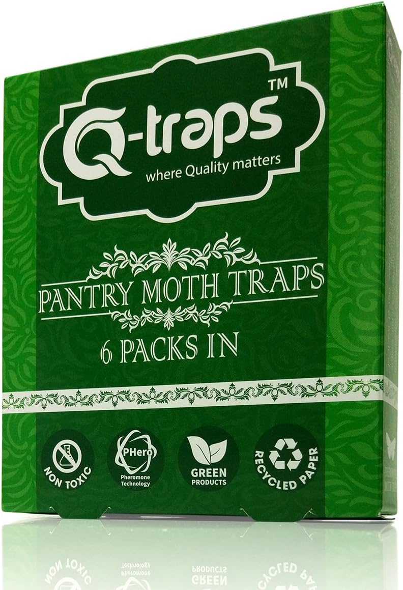 Q-Traps Pantry Moth Traps - Safe, Nontoxic, Insecticide & Odor Free, Pheromone Attractant Traps for Common Kitchen Moths