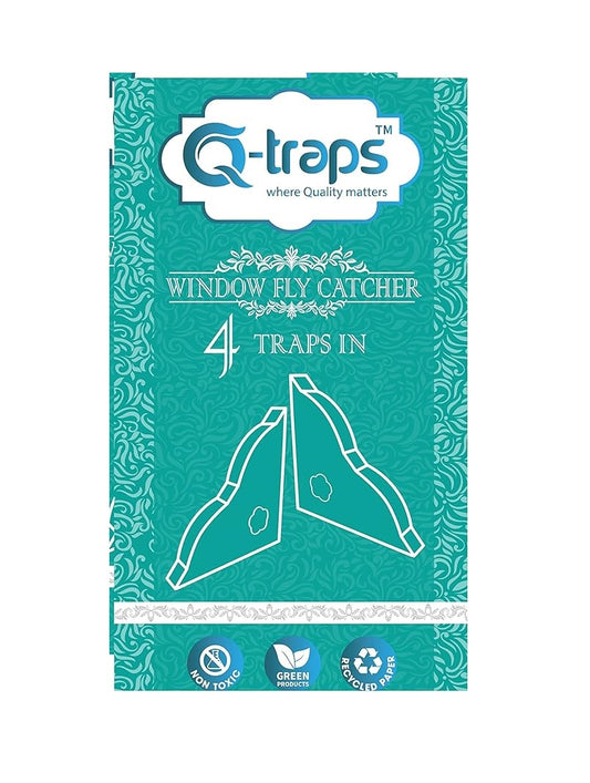 Qtraps Window Fly Traps | Disposable Indoor Fly Catchers w/Non-Toxic Sticky Glue & Decorative Blue Design | Fold Box & Place in Corner of Sill to Catch & Hide Flying Pests